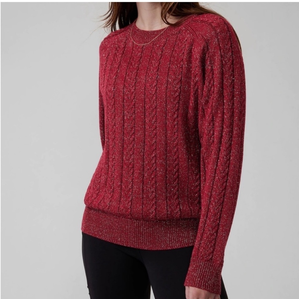 Athleta Red Cable-Knit Crew Neck Sweater